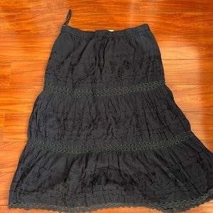 Vintage embroidered navy blue maxi tiered skirt